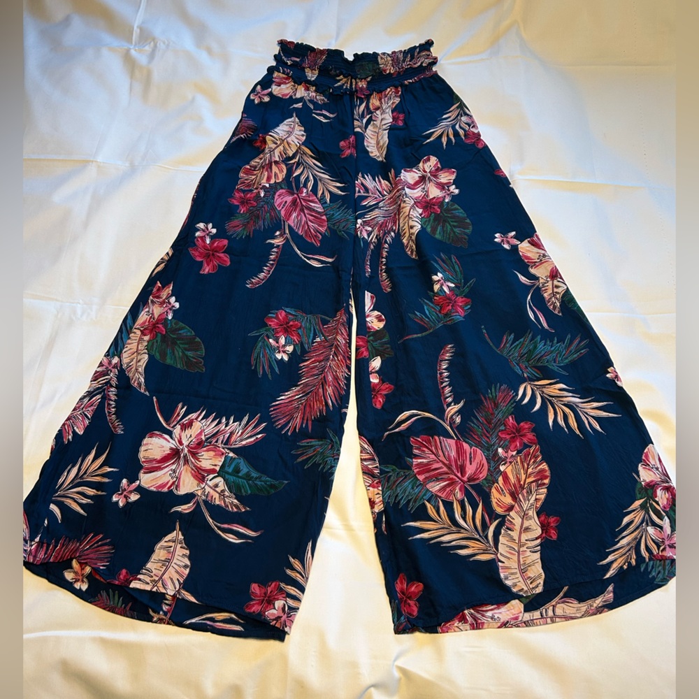 Patrons of Peace Floral Wide Leg Pants - Navy and Red